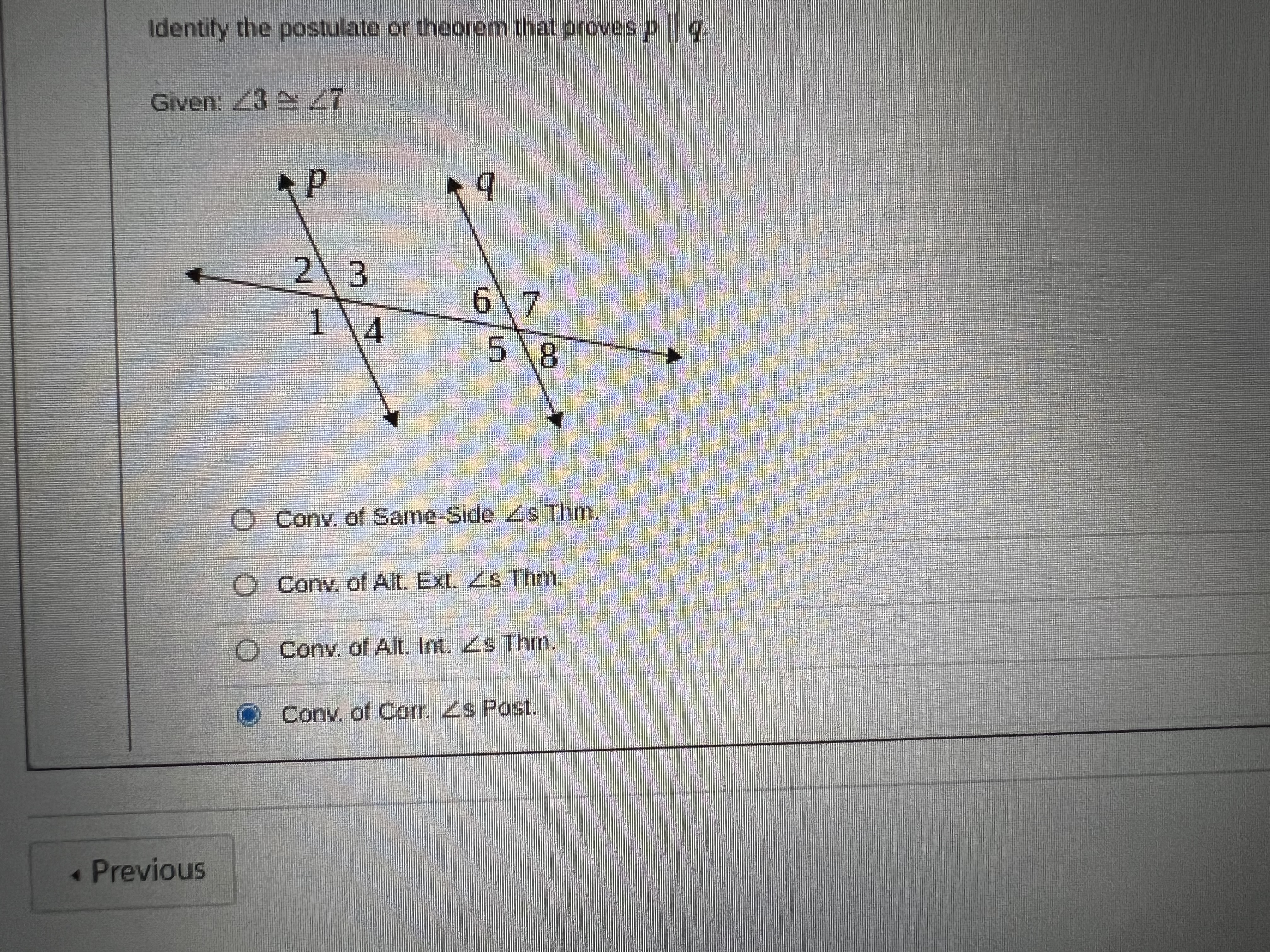 Identify the postulate or theorem that proves pg