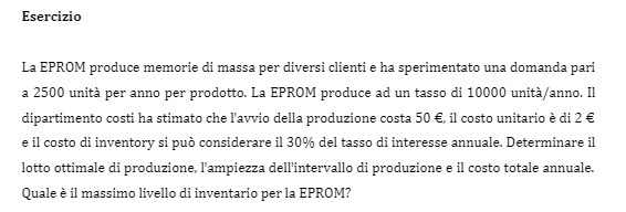 Esercizio La EPROM produce memorie di massa per