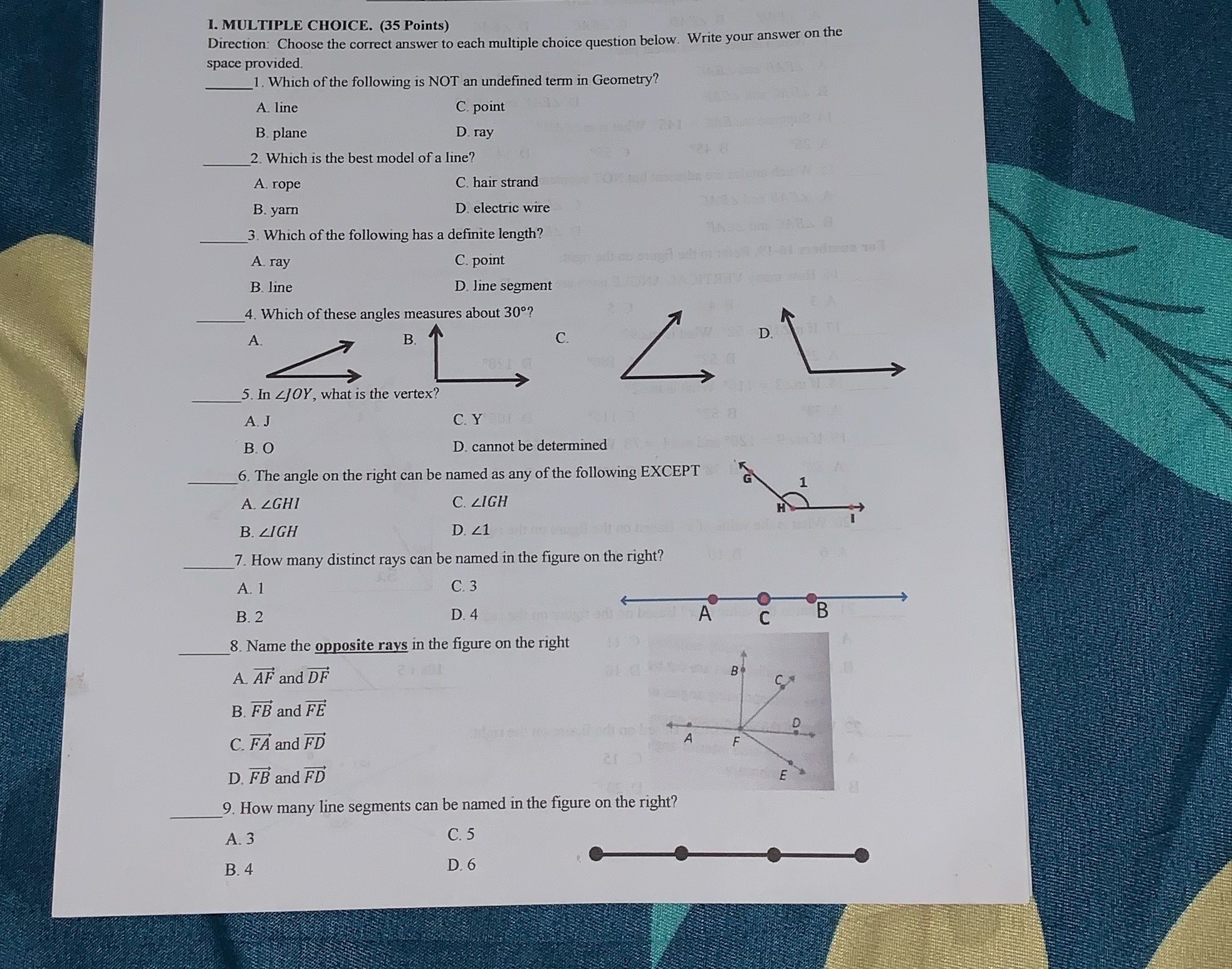 Good day, please answer no. 1-9 thank you. I.