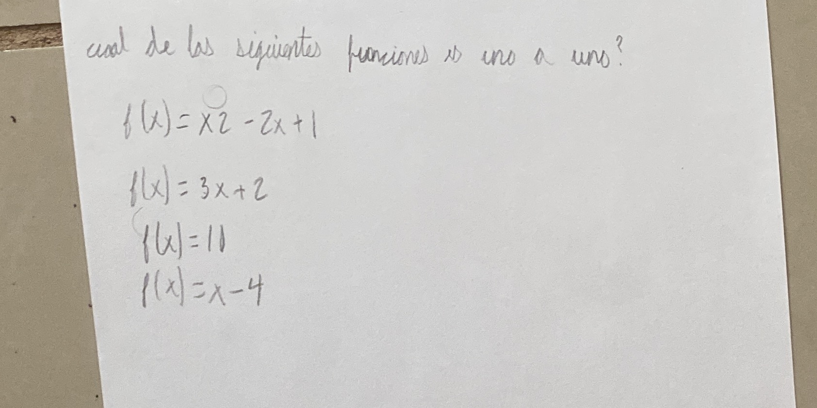 Cual de las siguientes funciones es uno a uno \f