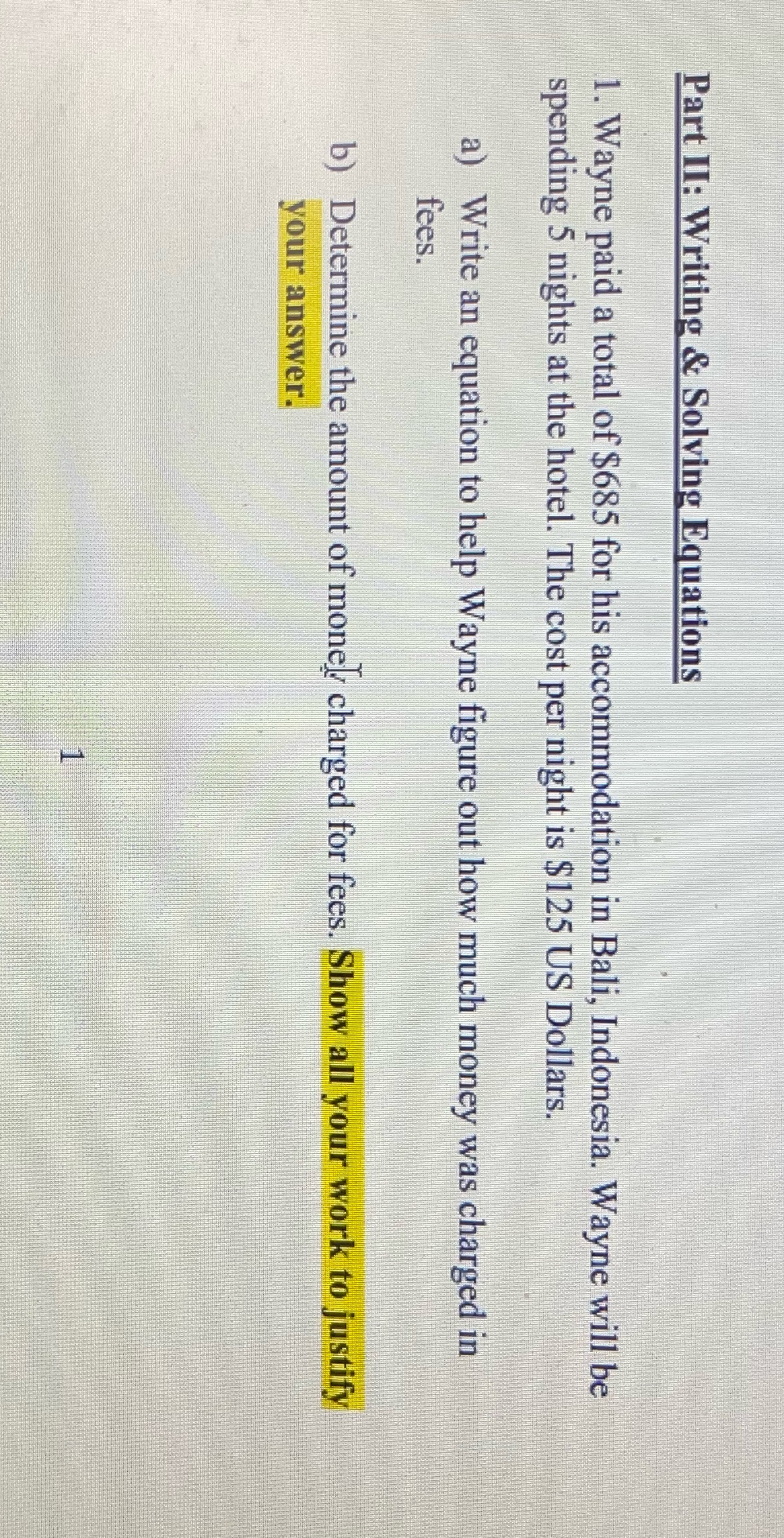 Part II: Writing & Solving Equations 1. Wayne