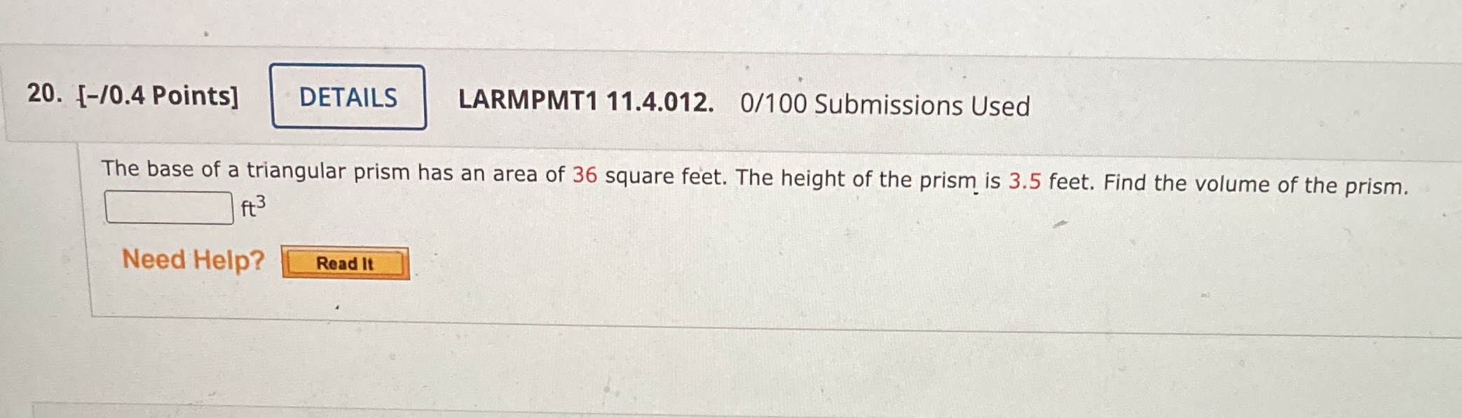 20. [-/0.4 Points] DETAILS LARMPMT1 11.4.012.