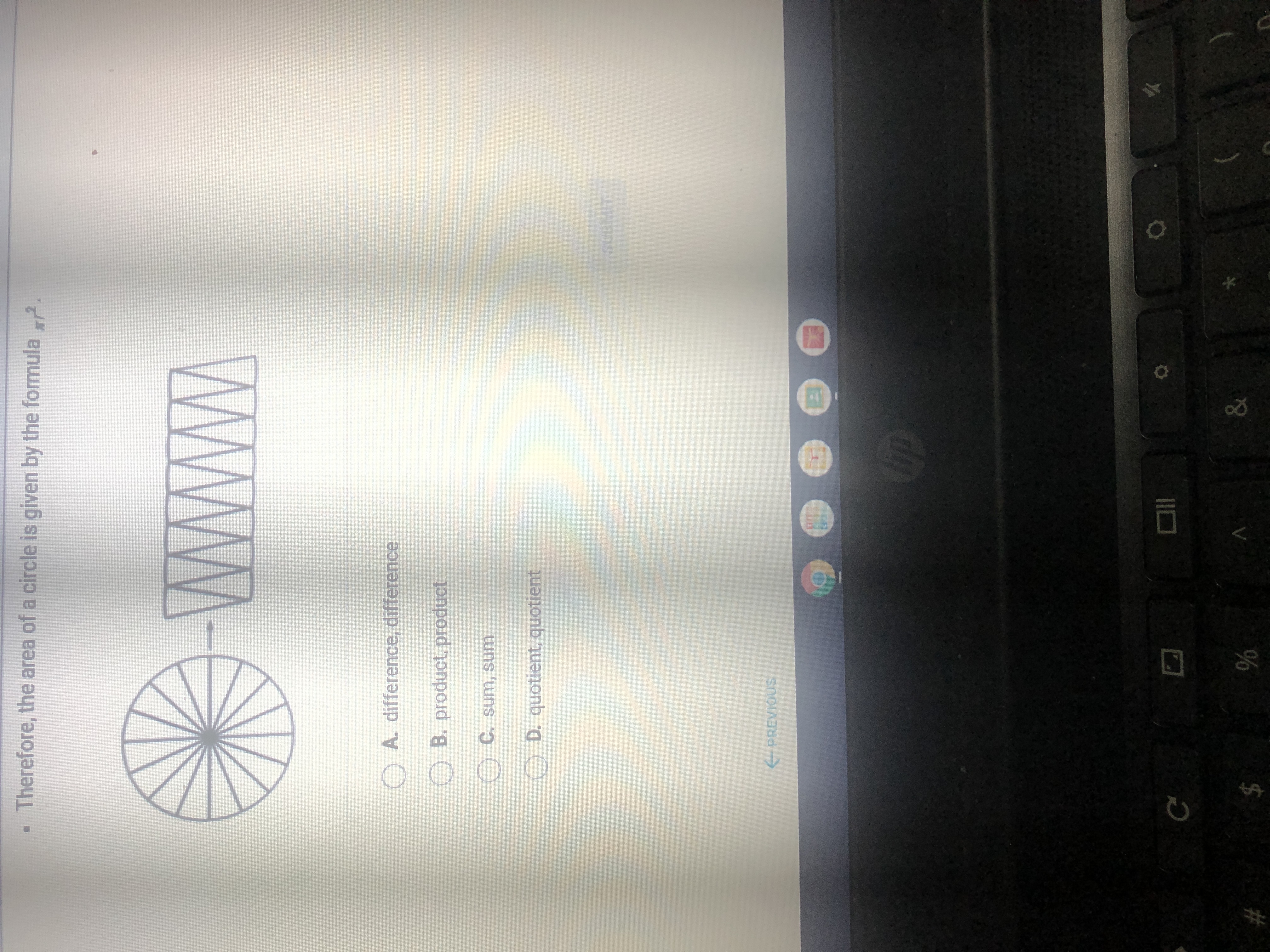 . Therefore, the area of a circle is given by the