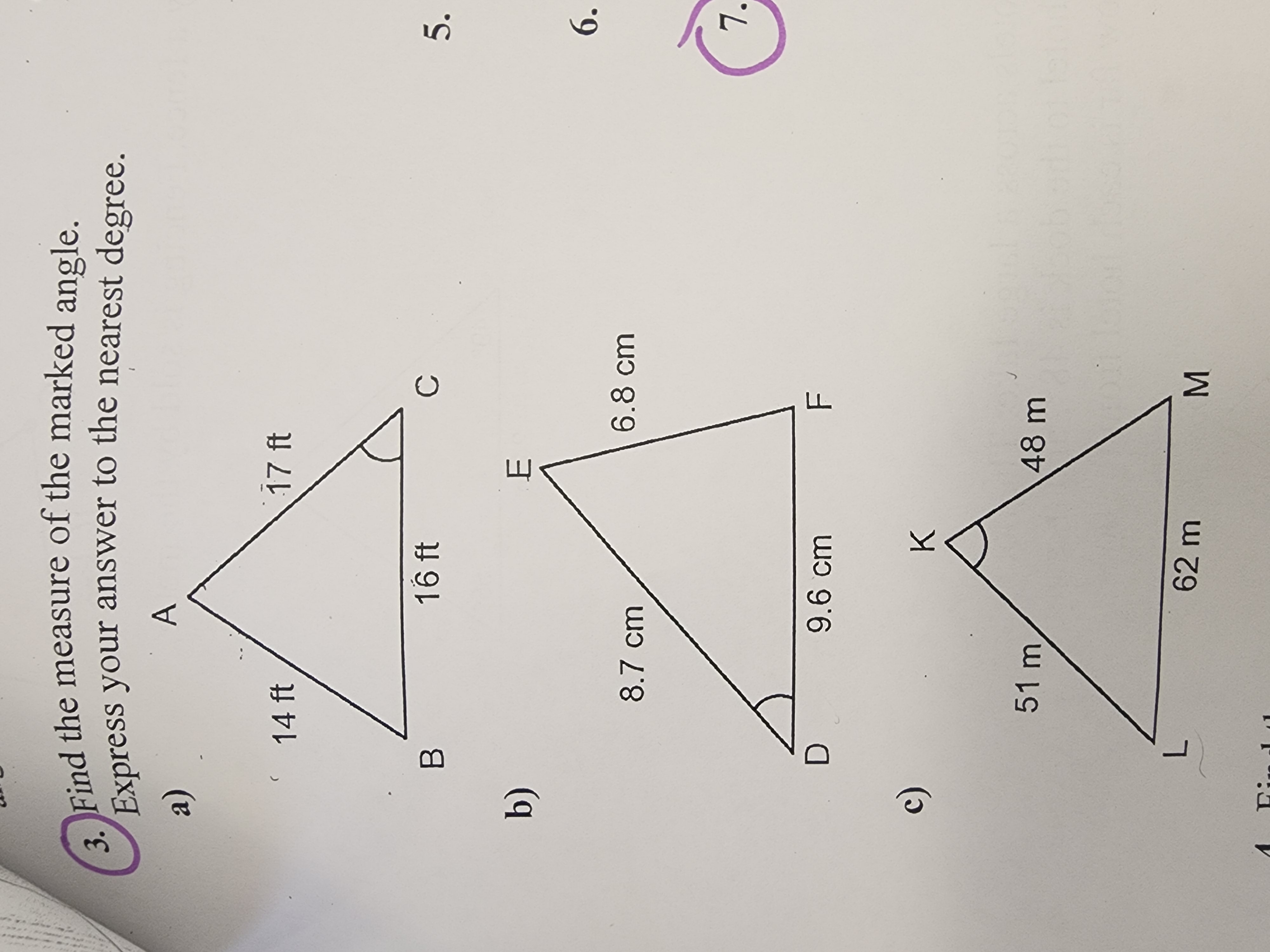 3. Find the measure of the marked angle. Express