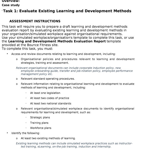 Overview: Case study Task 1: Evaluate Existing