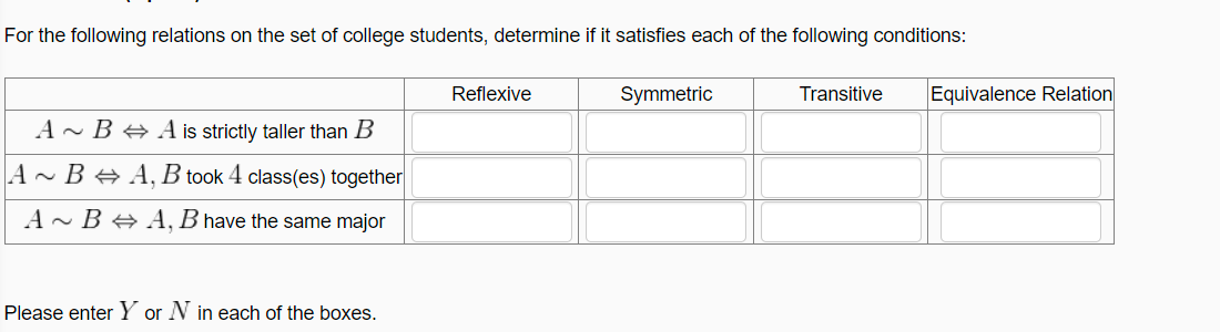 For the following relations on the set of college