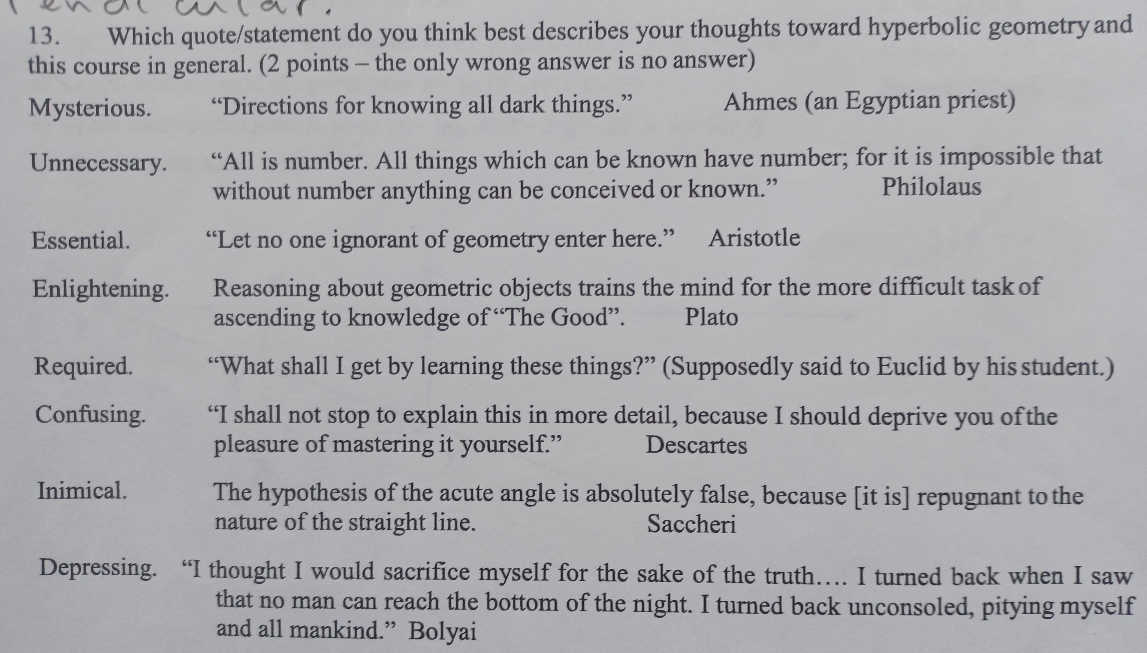 13. Which quote/statement do you think best