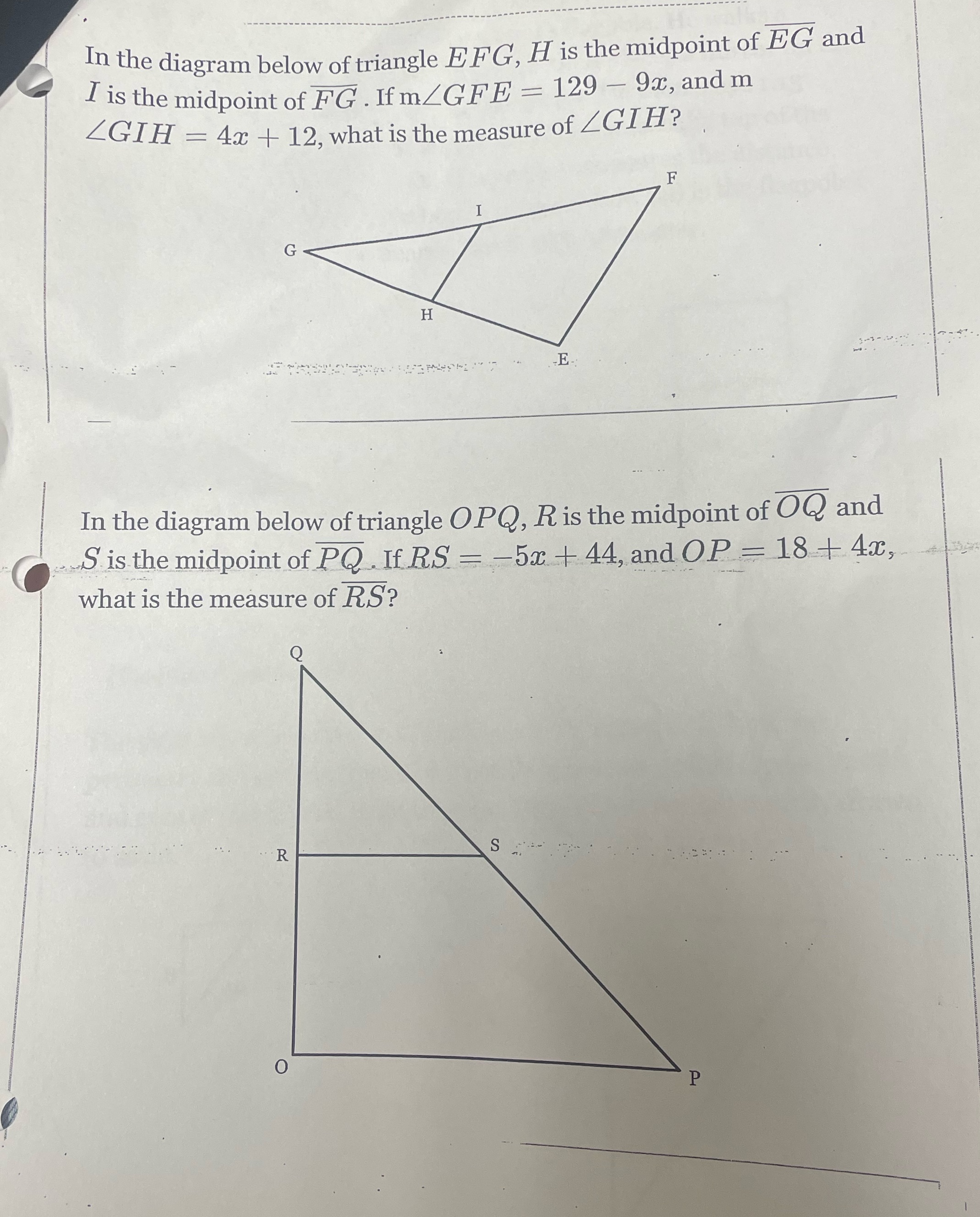 In the diagram below of triangle EFG, H is the