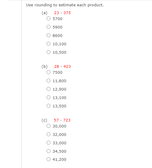 Use rounding to estimate each product. (a) 23 .