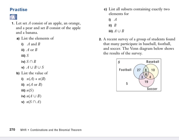 Practise c) List all subsets containing exactly