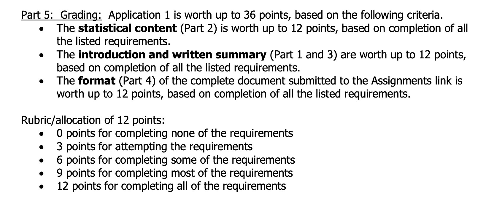 Part. 5: Grading: Application 1 is worth up to 36