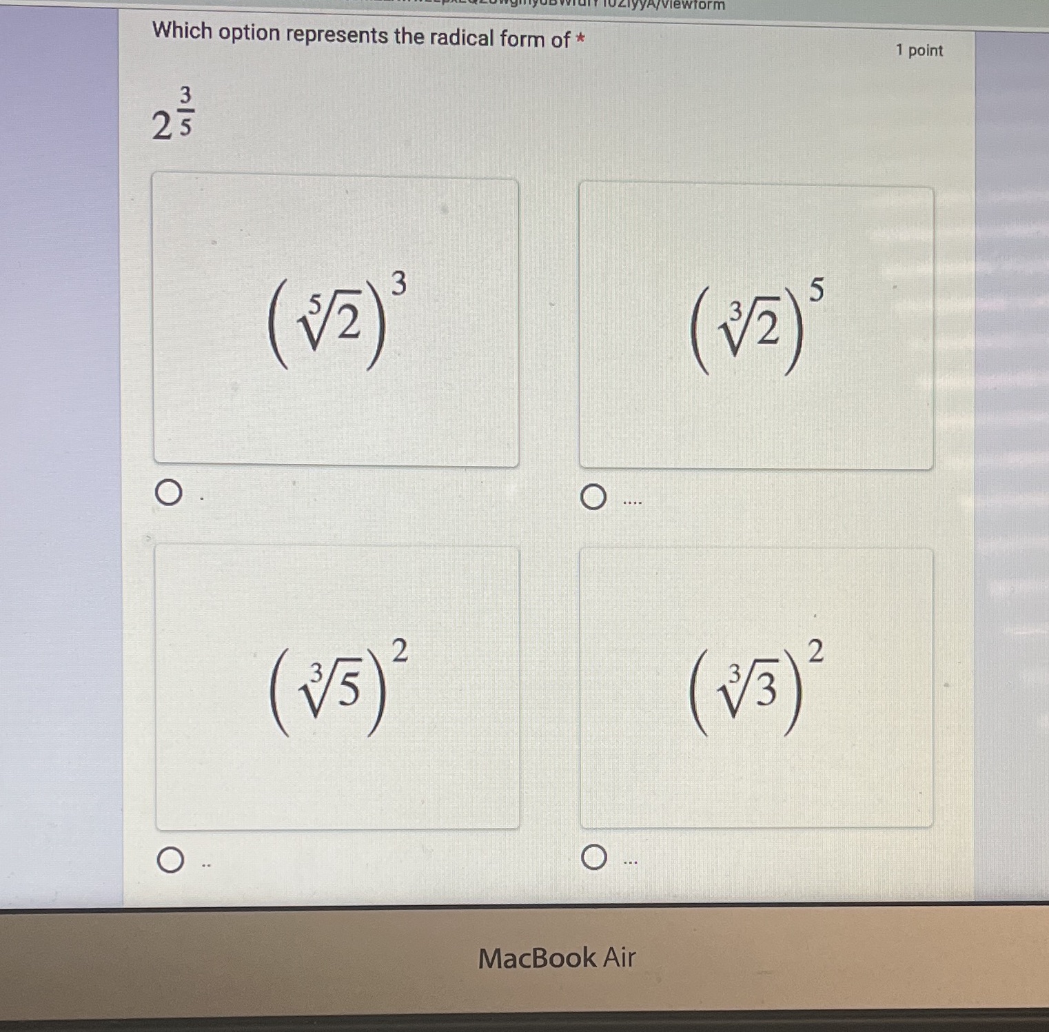 wform Which option represents the radical form of