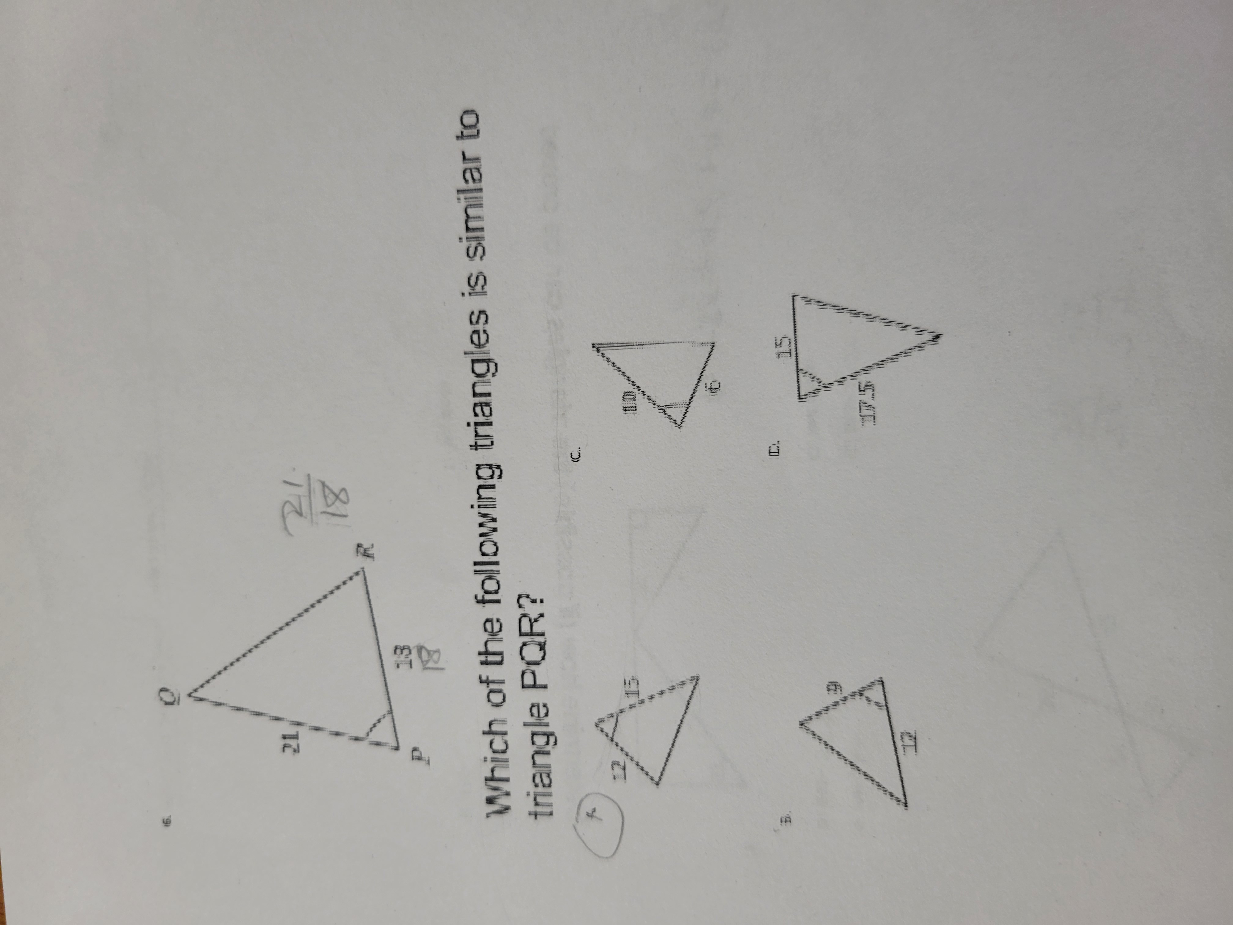 16 21 21 18 R 18 Which of the following triangles