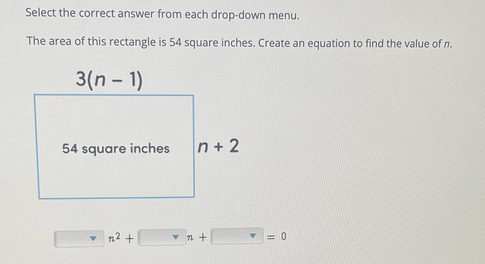 Find the value of n by creating a equation Select