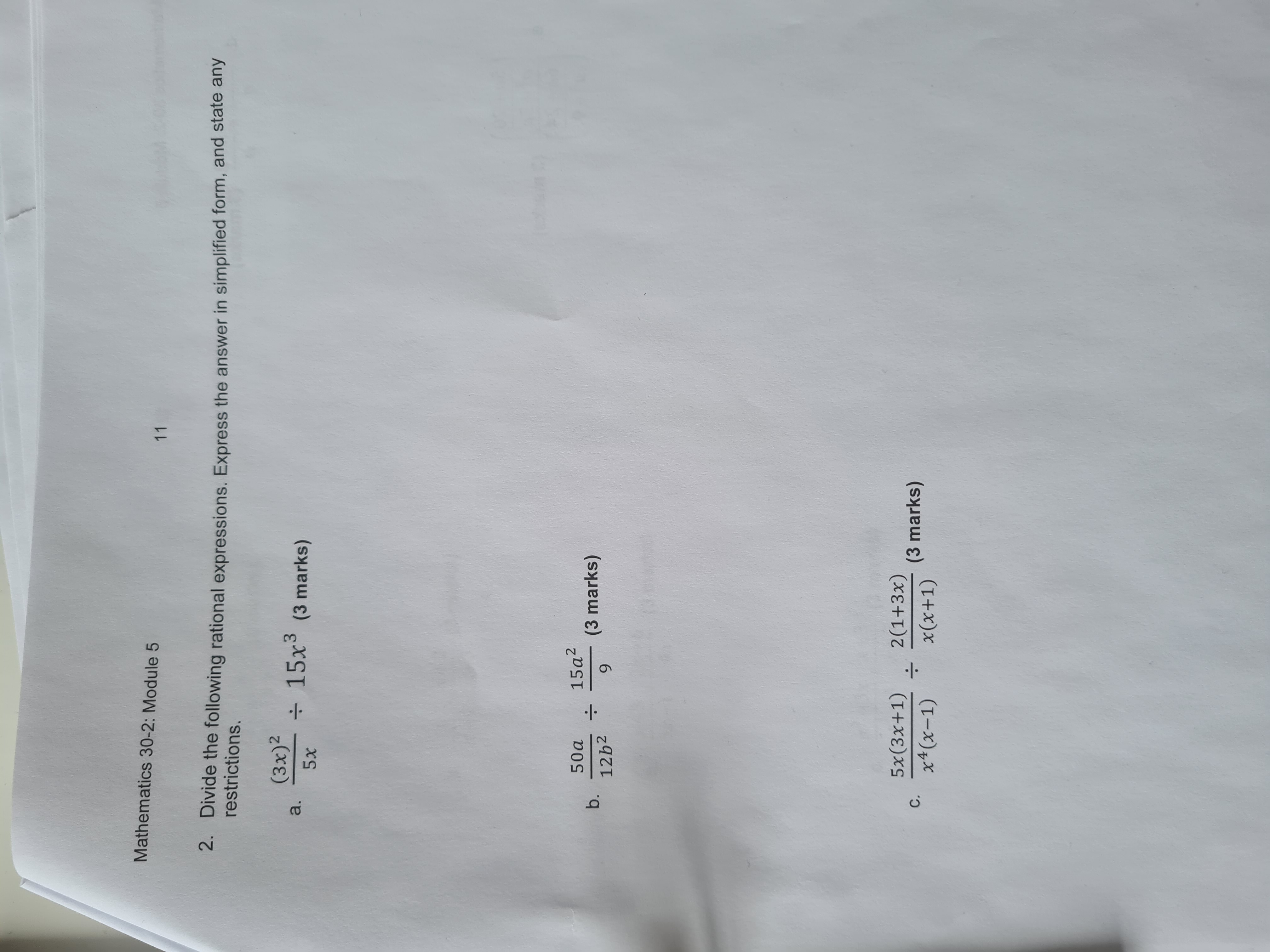 Mathematics 30-2: Module 5 11 restrictions. 2.