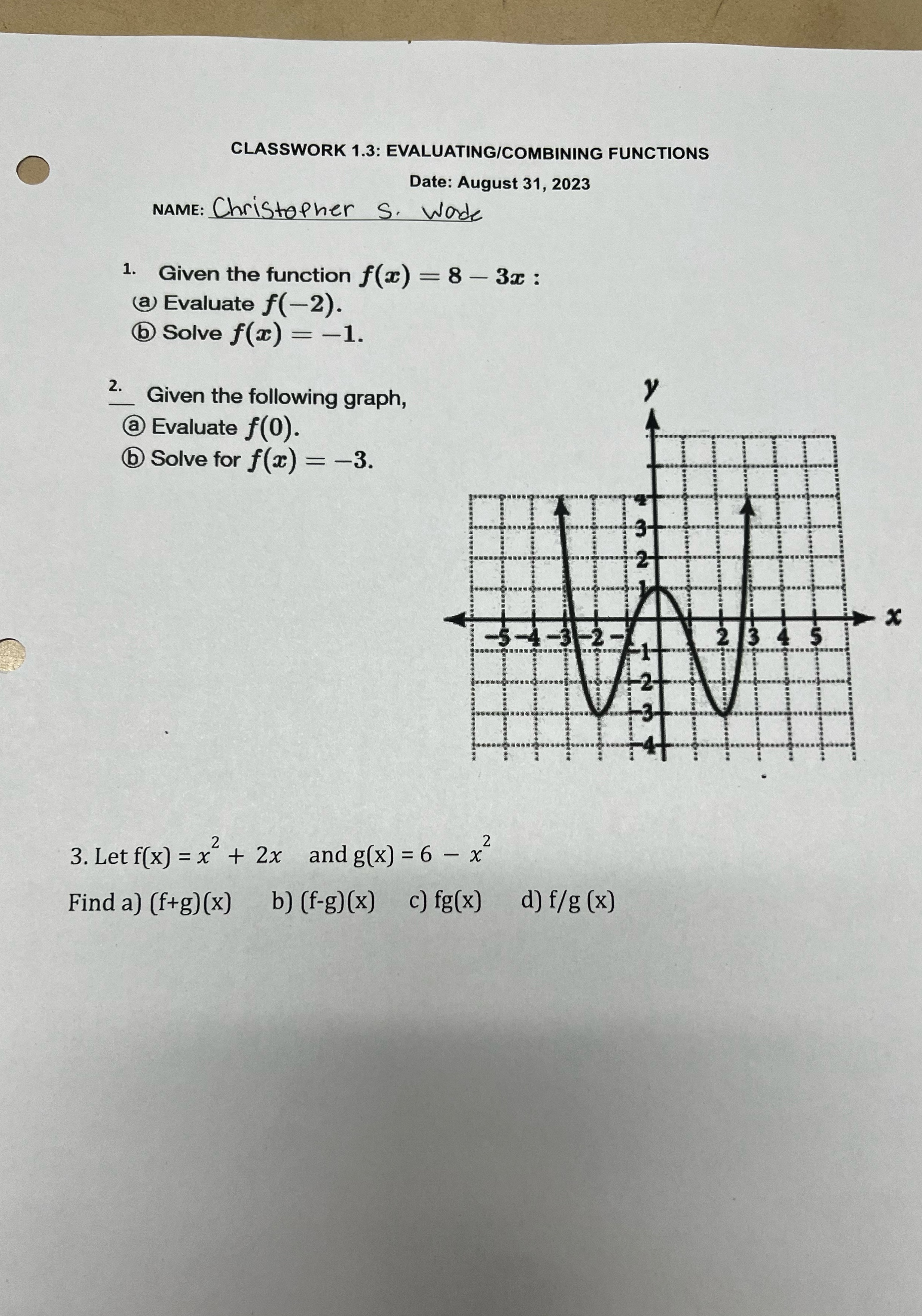 Need help solving ? CLASSWORK 1.3: