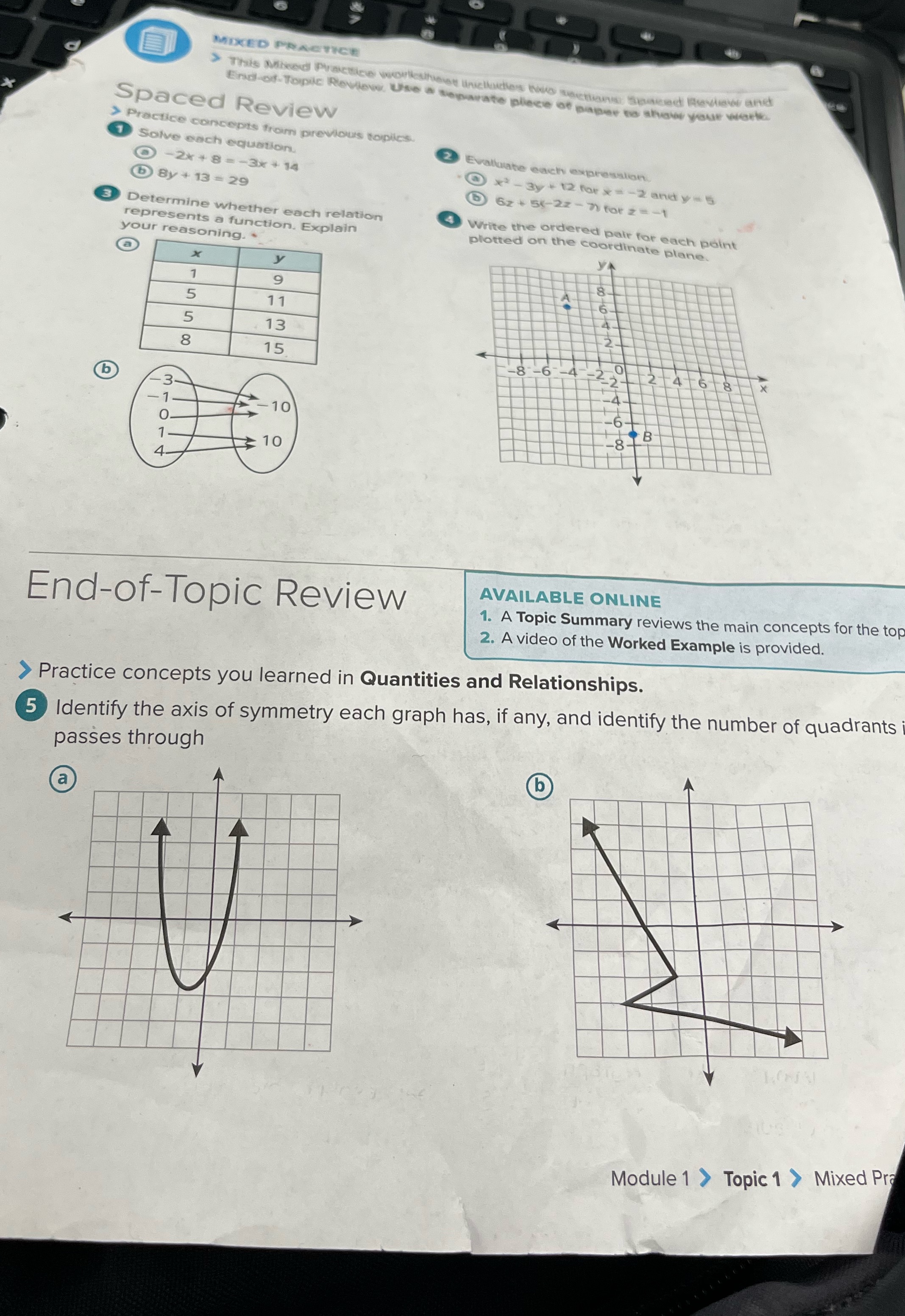 algebra homework graphing MIXED PRACTICE End of-