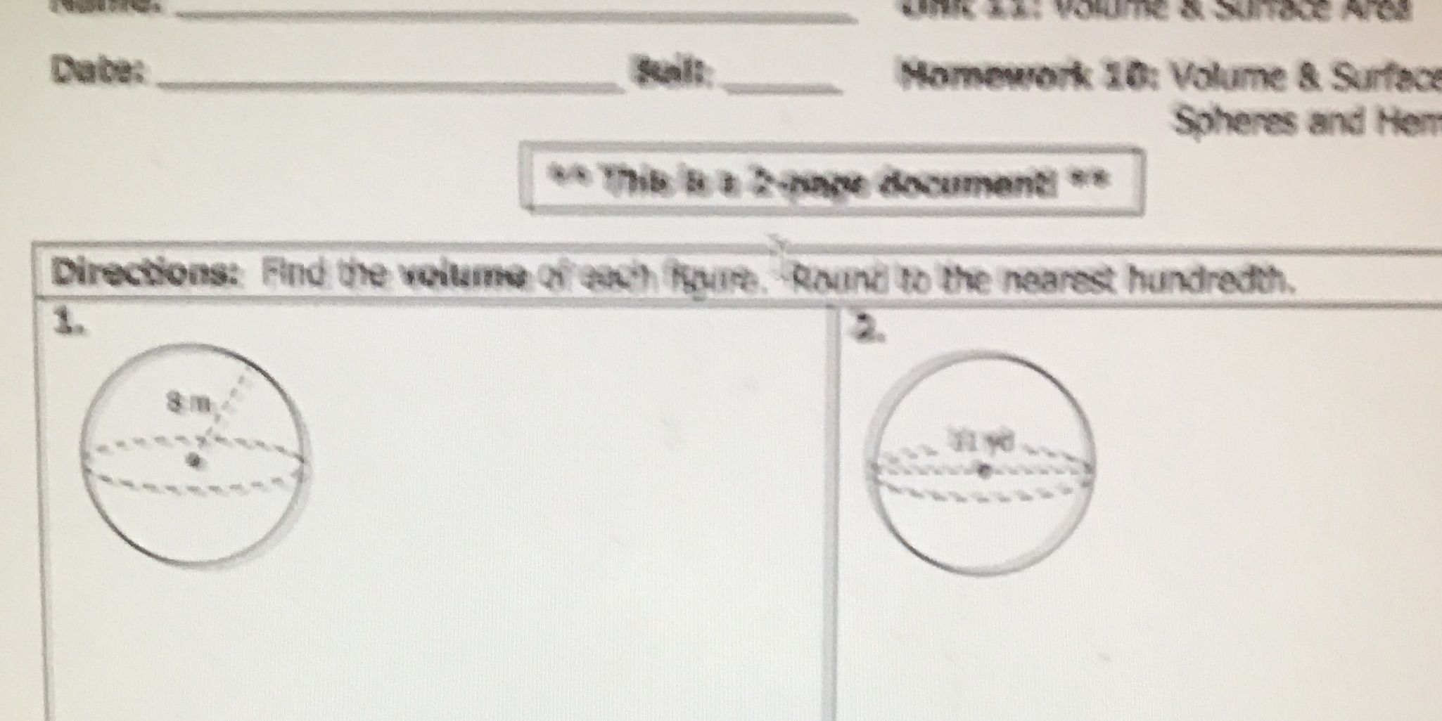 Volume & surface area of spheres and hemispheres