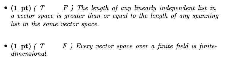 . (1 pt) ( T F ) The length of any linearly
