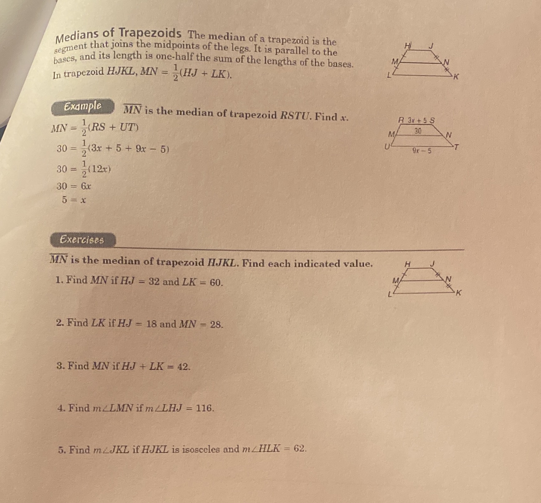5.64 Medians of Trapezoids The median of a