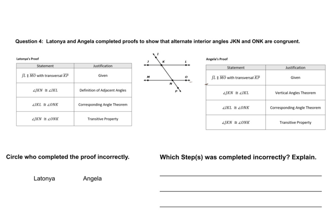 Question 4: Latonya and Angela completed proofs