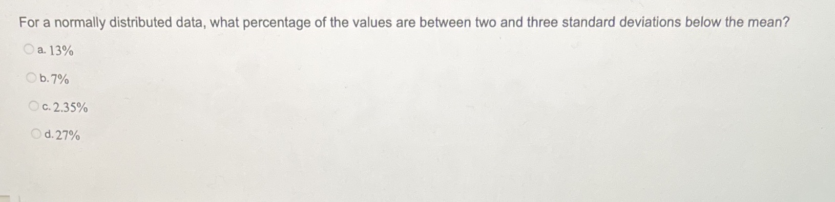 For a normally distributed data, what percentage
