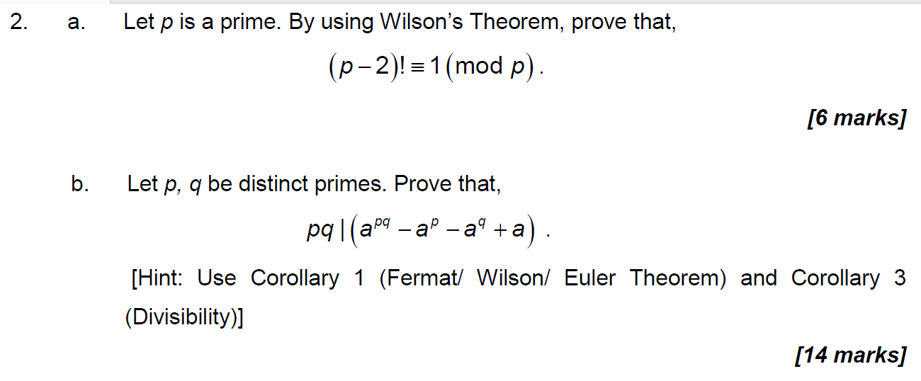 2. a. Let p is a prime. By using Wilson's