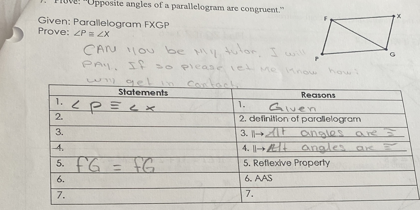Trove: Opposite angles of a parallelogram are