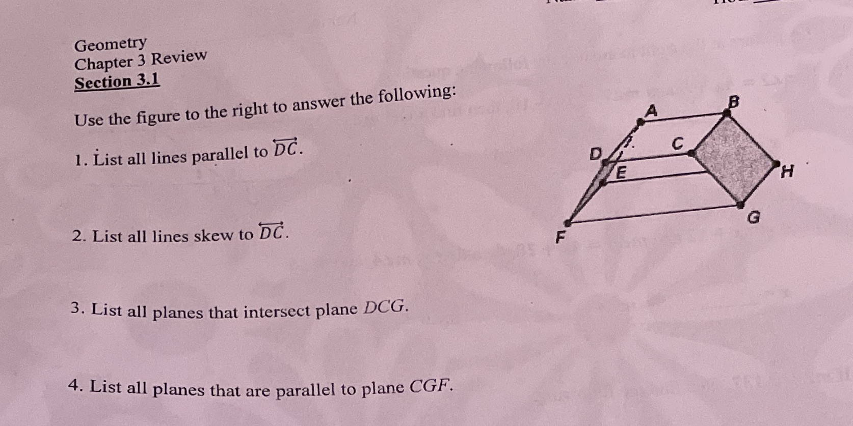 Answers Geometry Chapter 3 Review Section 3.1 Use