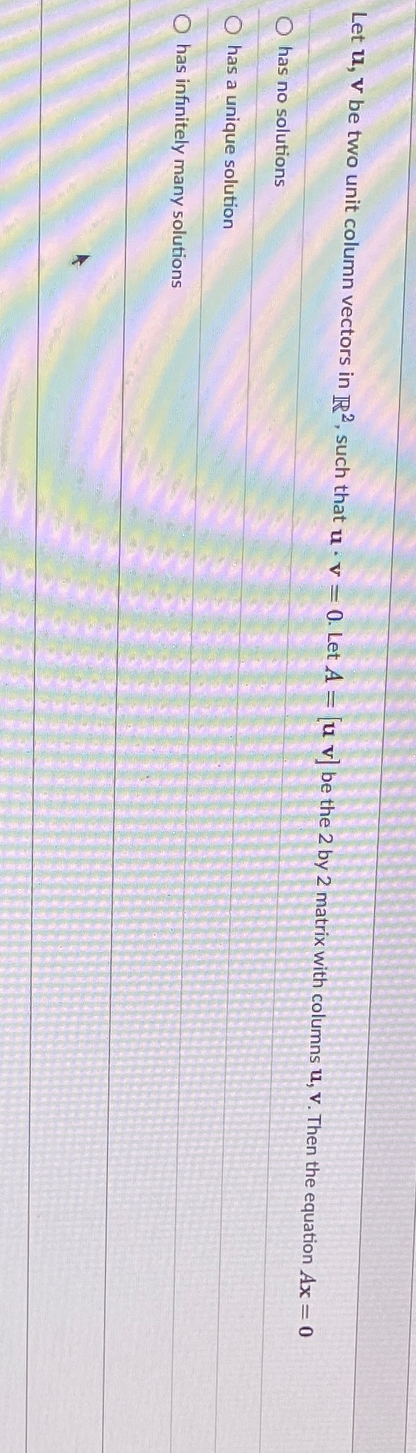 Let u, V be two unit column vectors in R2, such