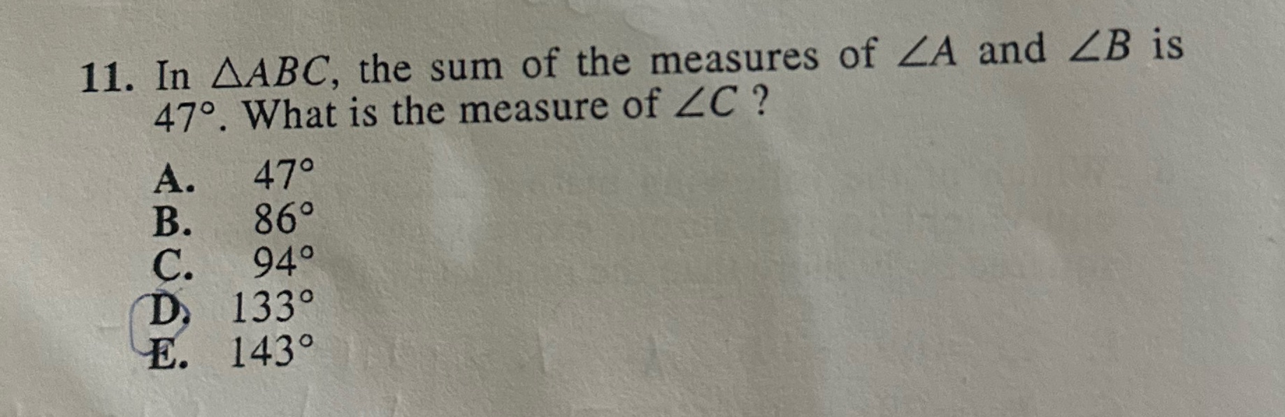 11. In AABC, the sum of the measures of ZA and LB