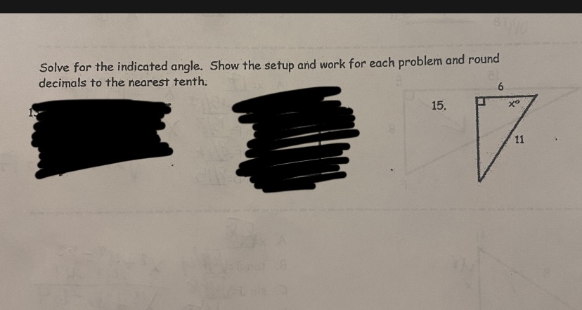 Solve for the indicated angle. Show the setup and