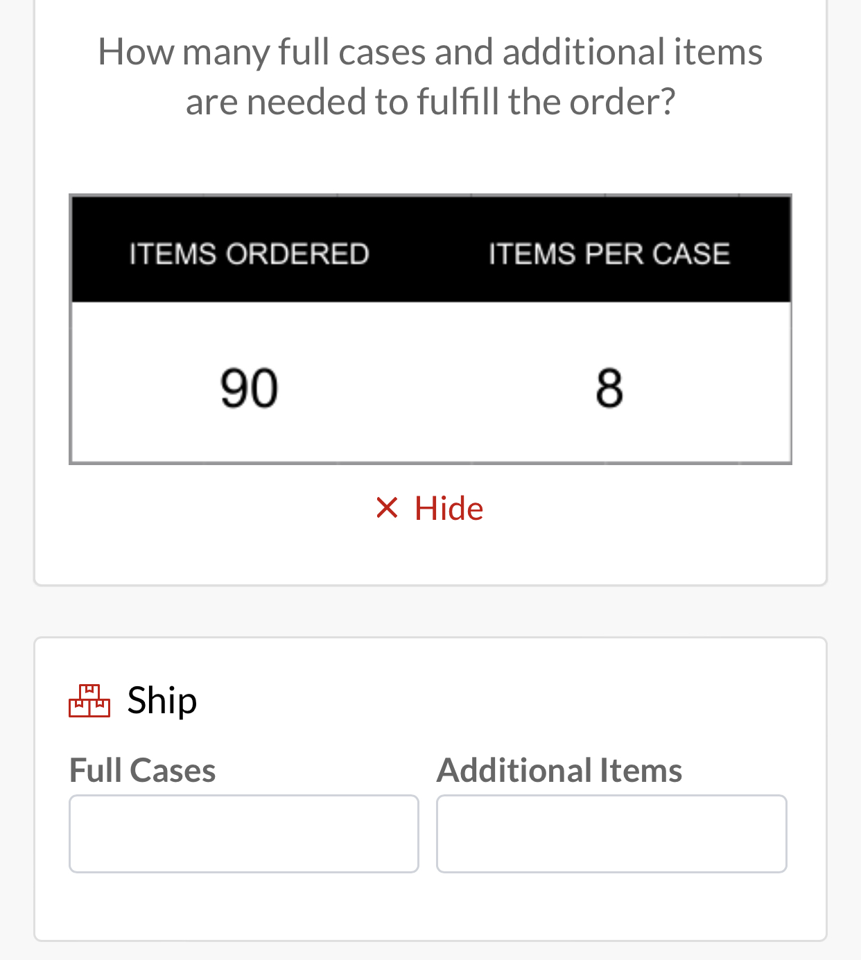 How many full cases and additional items are