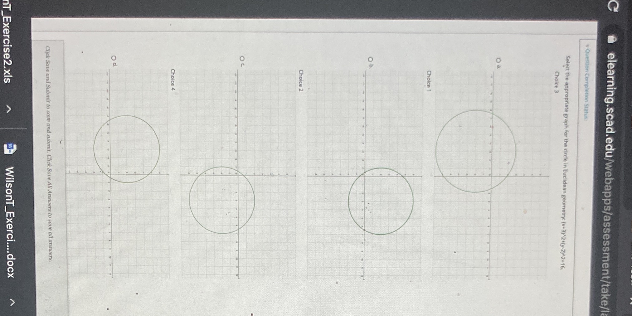 Select appropriate circle for (x+3)^2+(y-2)^2=16