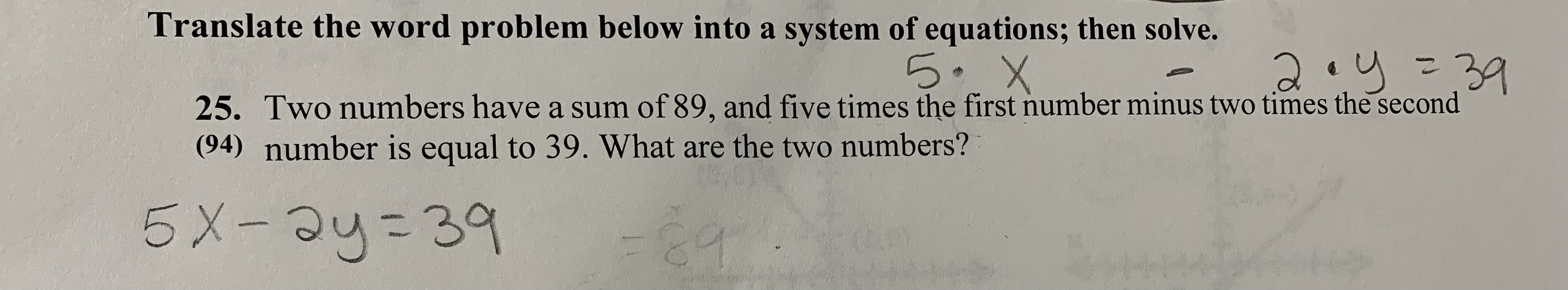 Translate the word problem below into a system of