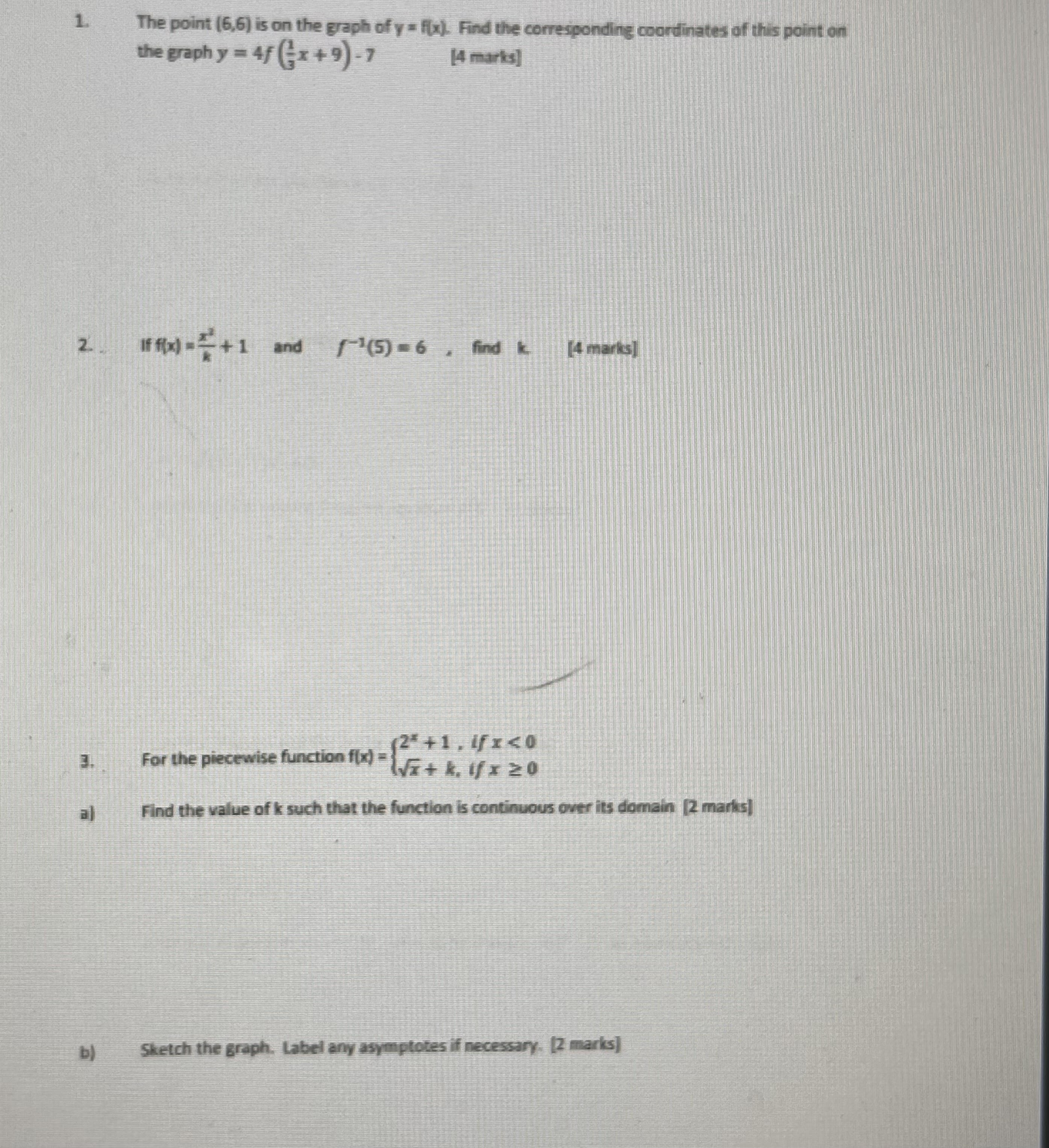 1. The point (6,6) is on the graph of y = F(x).