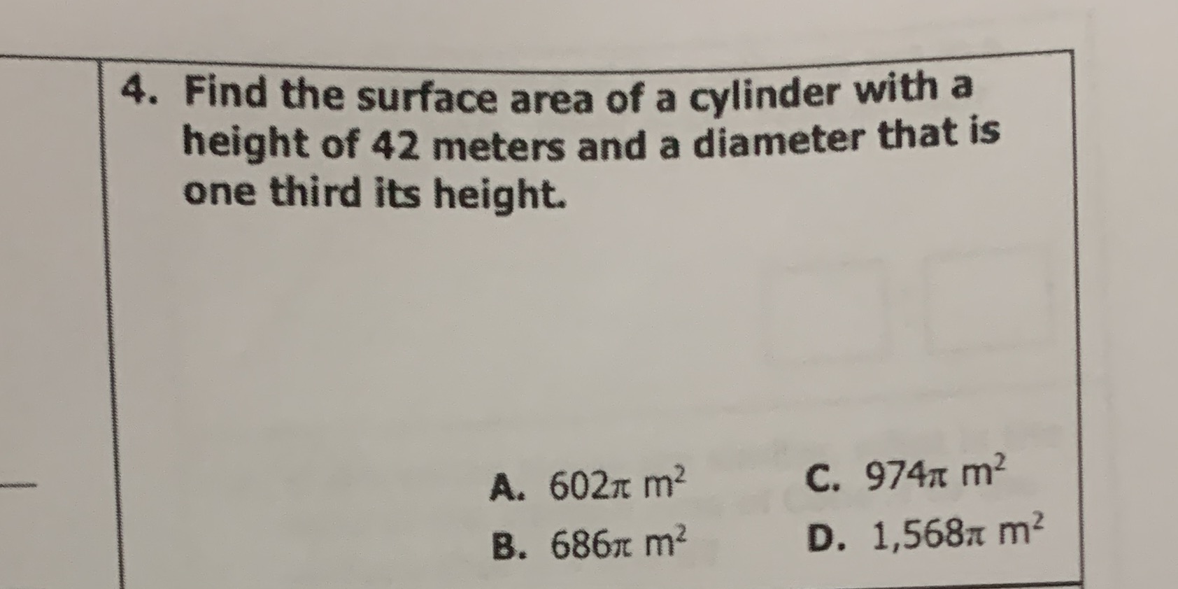 4. Find the surface area of a cylinder with a
