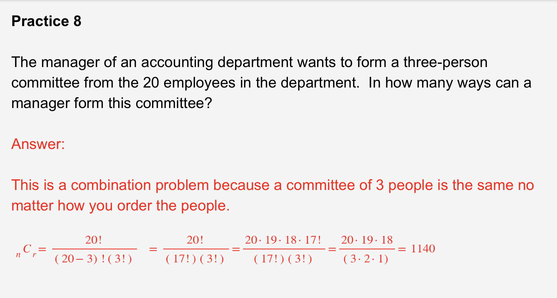 Combinations and Permutations (Show full working