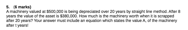 5. (6 marks) A machinery valued at $500,000 is