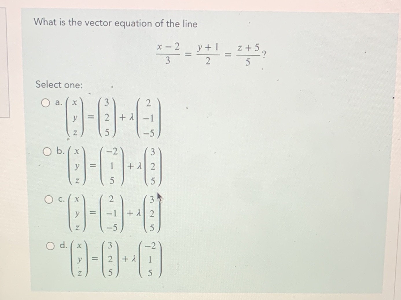 What is the vector equation of the line x-2 y+1 3