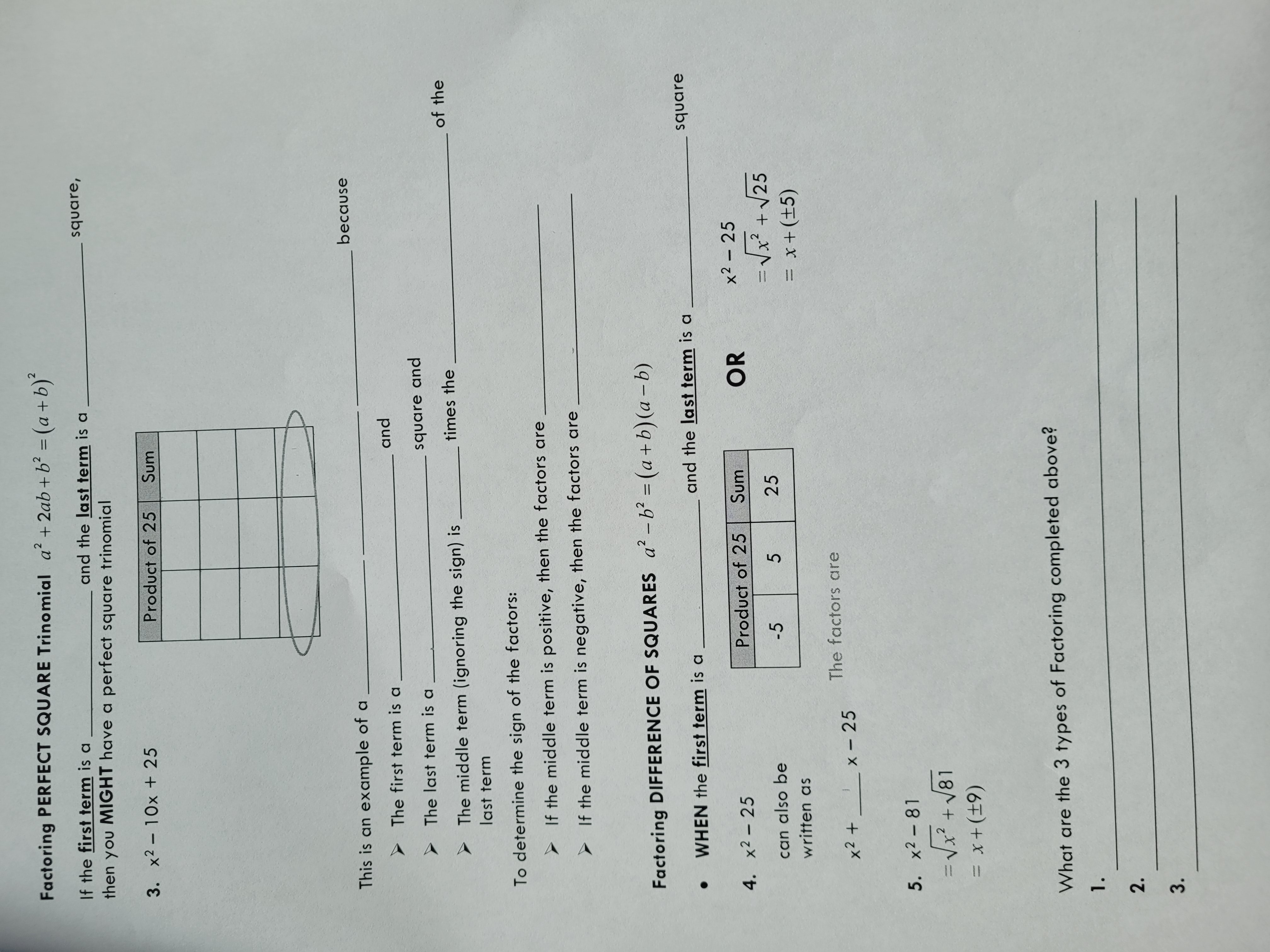 MBF3C - Quadratics II Date: Factoring Trinomials