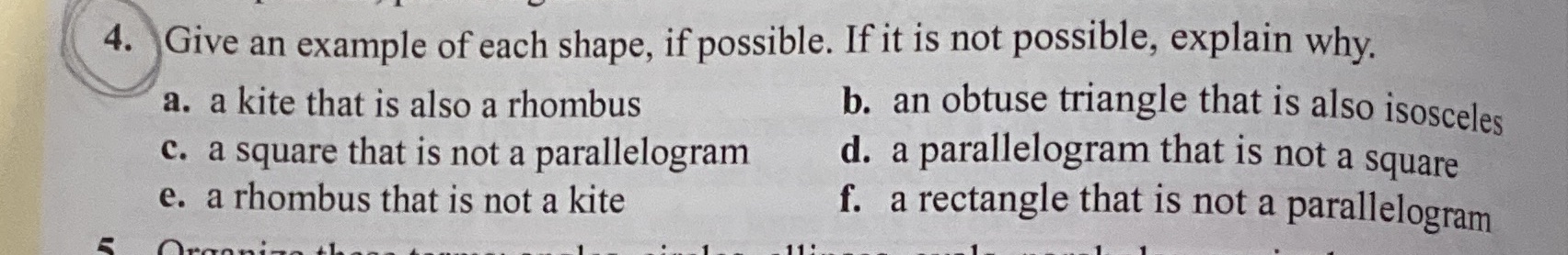 4. Give an example of each shape, if possible. If