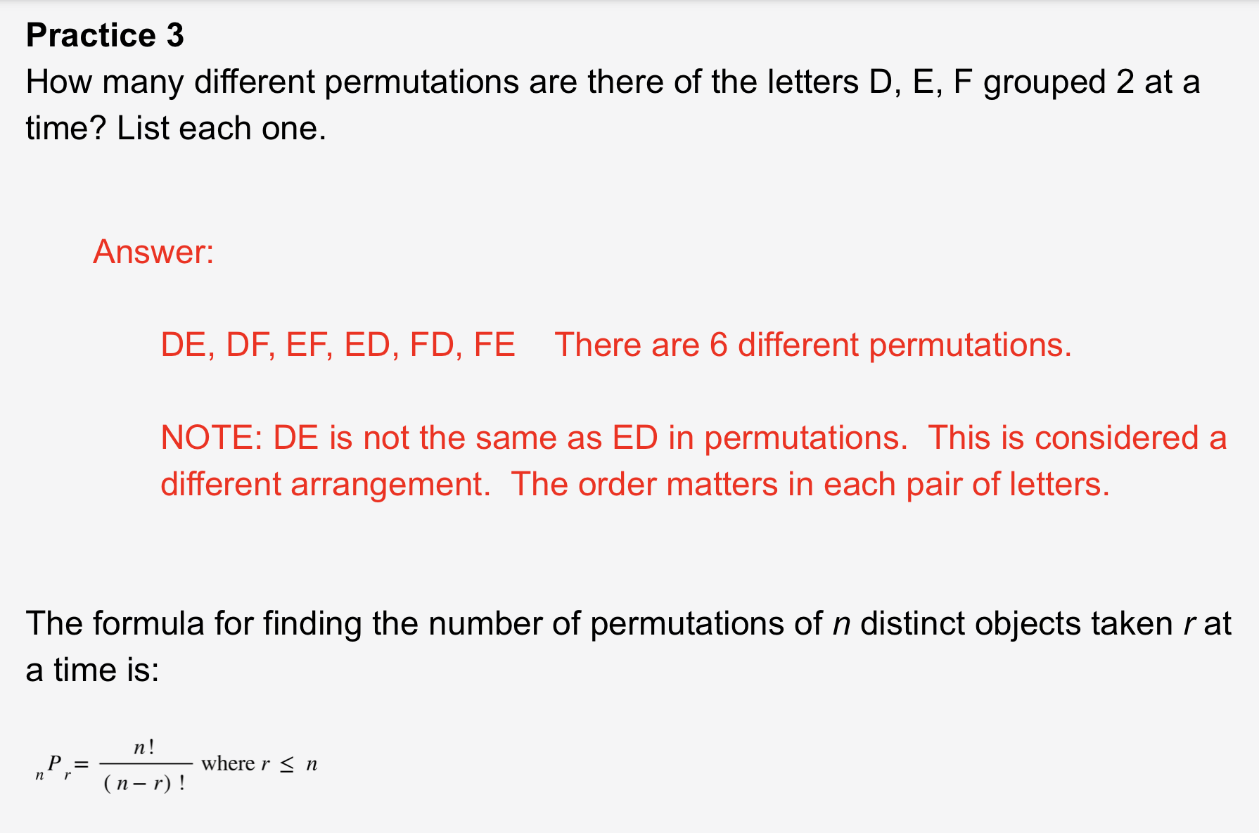Combinations and Permutations (Show full working