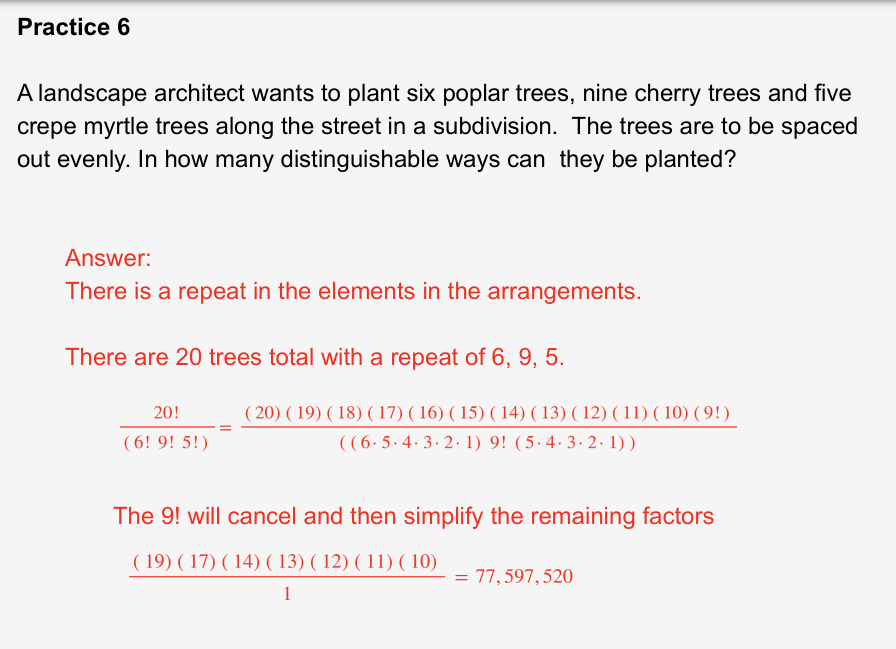 Combinations and Permutations (Show full working