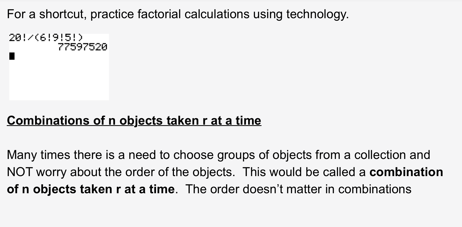 Combinations and Permutations (Show full working