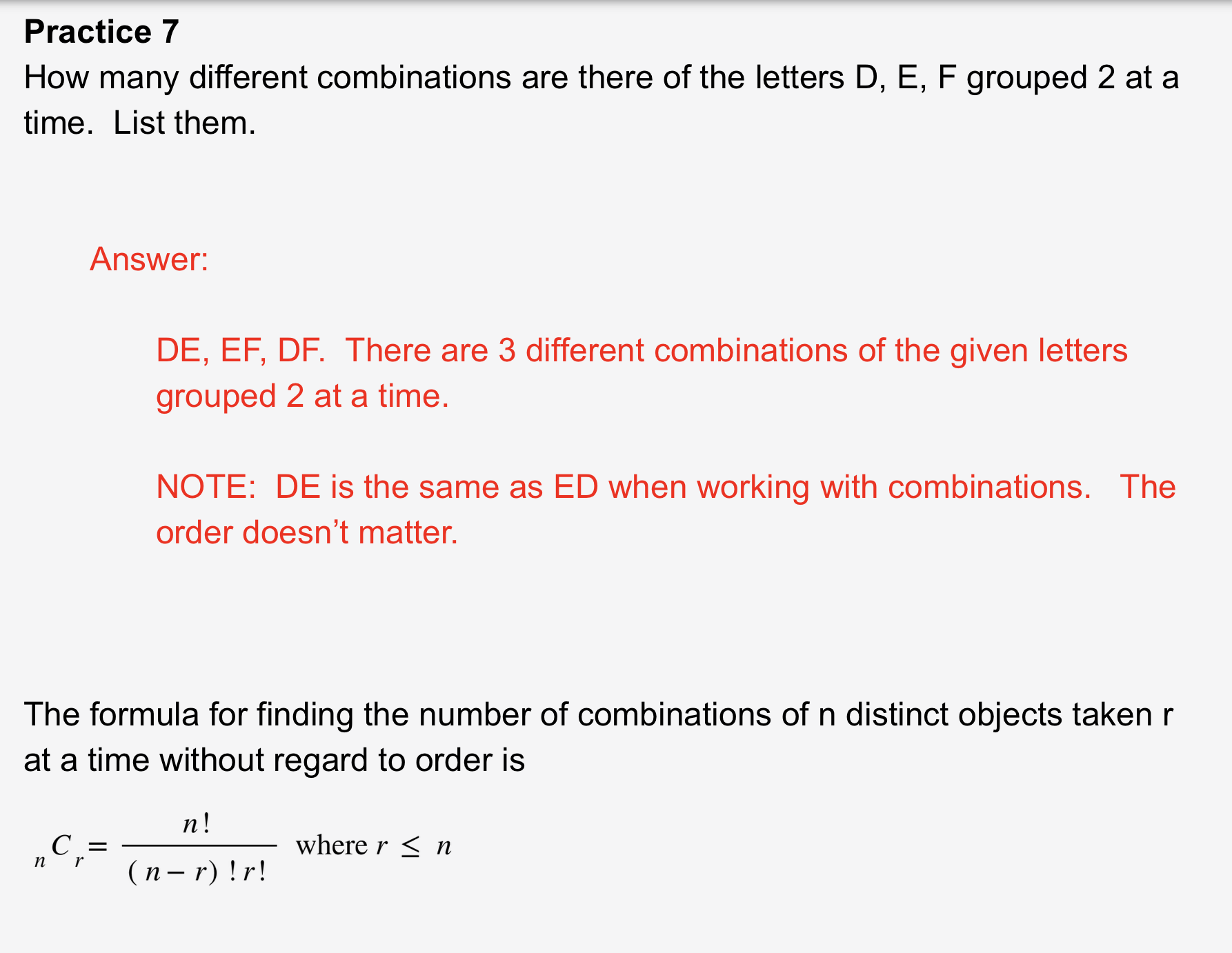 Combinations and Permutations (Show full working