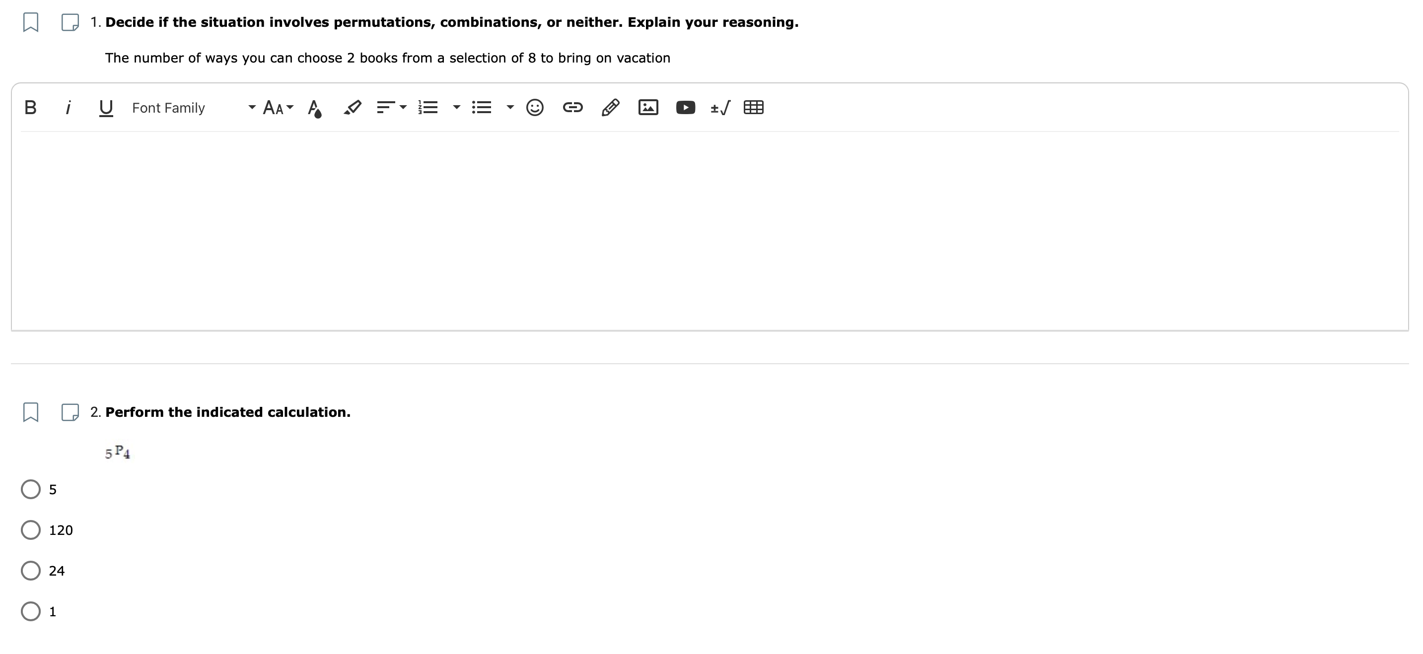 Combinations and Permutations (Show full working