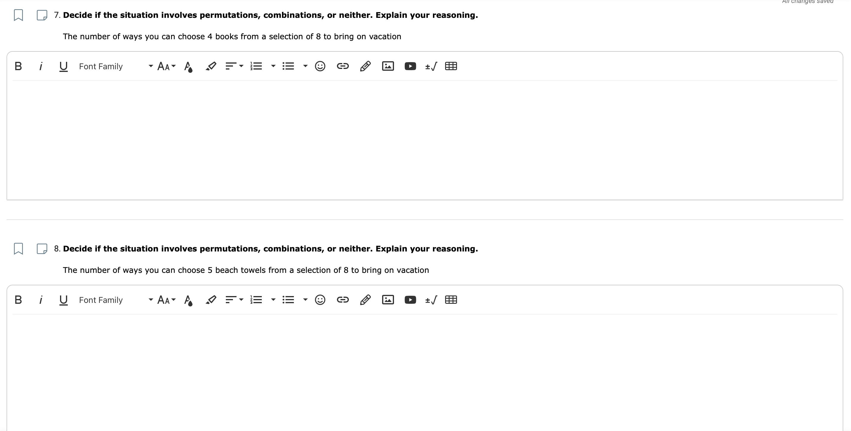 Combinations and Permutations (Show full working