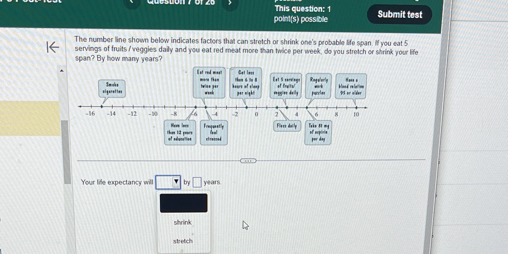 ueswon / OT 20 This question: 1 Submit test