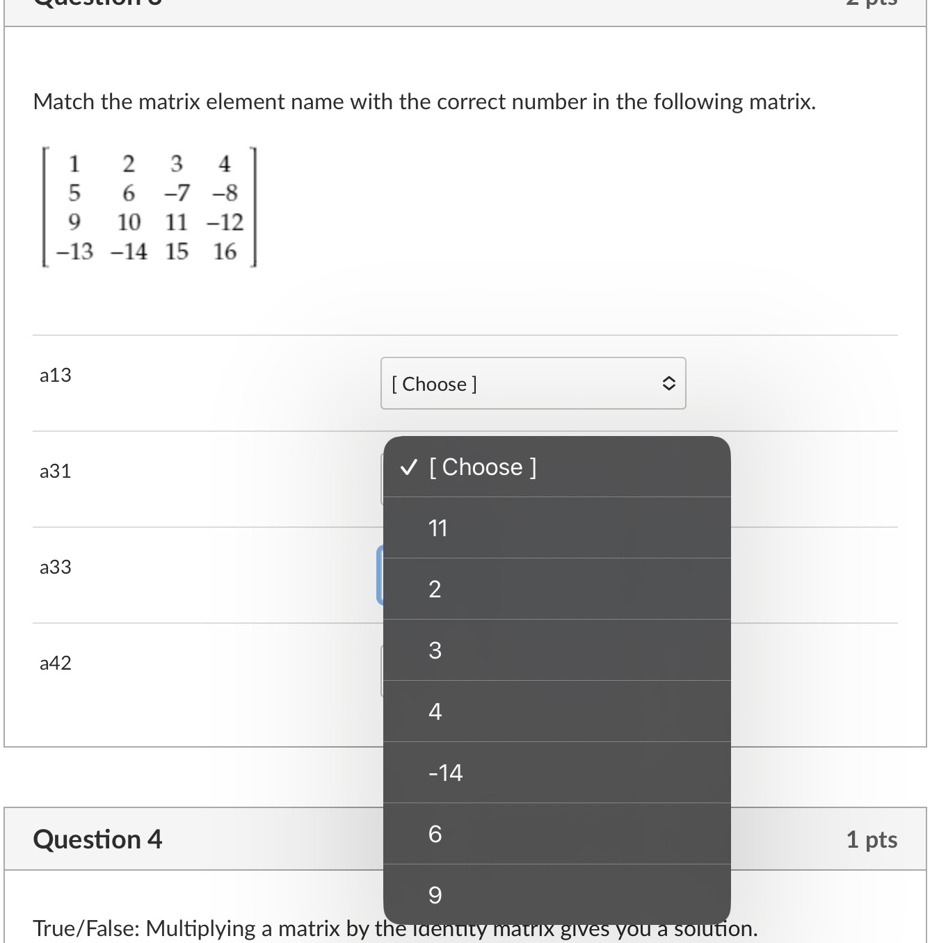 Match the matrix element name with the correct